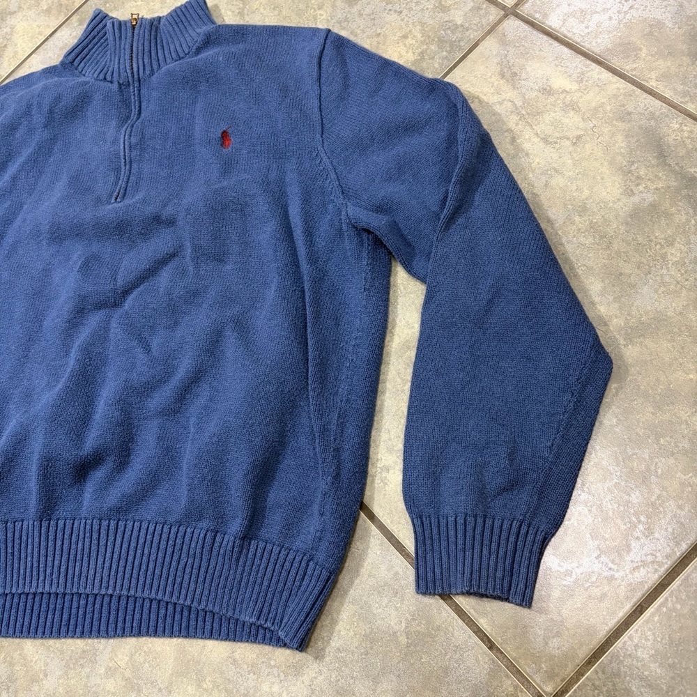 VINTAGE Polo Ralph Lauren Knit Sweater Adult XXL Blue Red Pony 1/4 Zip 90s VTG - Picture 3 of 12